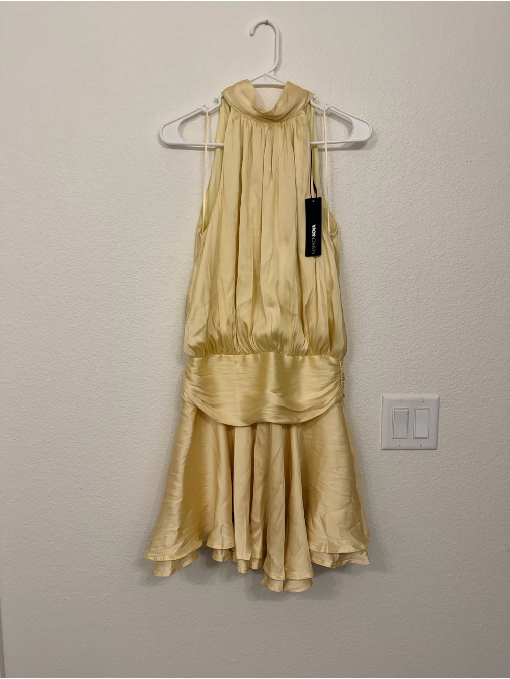 Fashion Nova Satin Mini Dress Butter Yellow